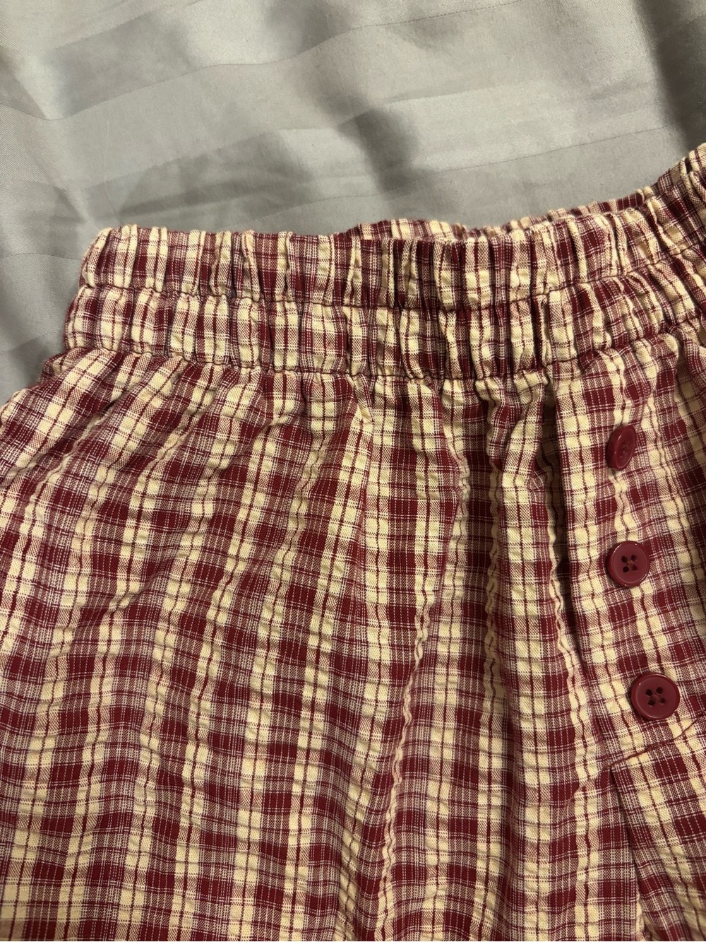 Mighty Fine Burgundy and Cream Plaid High-Waist Shorts - Picture 3 of 6